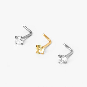 Mixed Metal Cubic Zirconia 20G Nose Studs - 3 Pack,