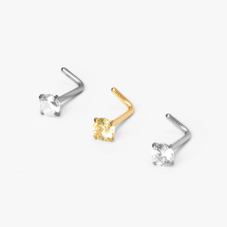Mixed Metal Cubic Zirconia 20G Nose Studs - 3 Pack,