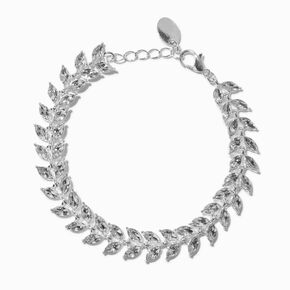 Rhinestone Leaves Silver-tone Chain Bracelet,