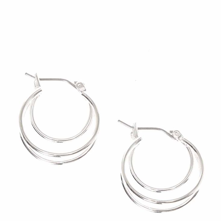 Silver Tone Mini Triple Hoop Earrings,