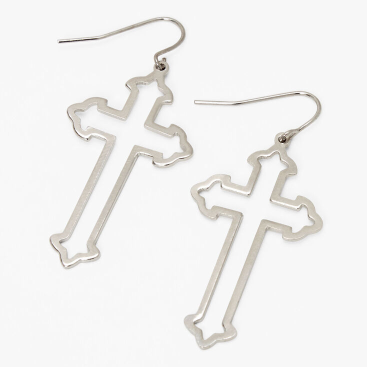 Silver Gothic Cross 1.5&quot; Drop Earrings,