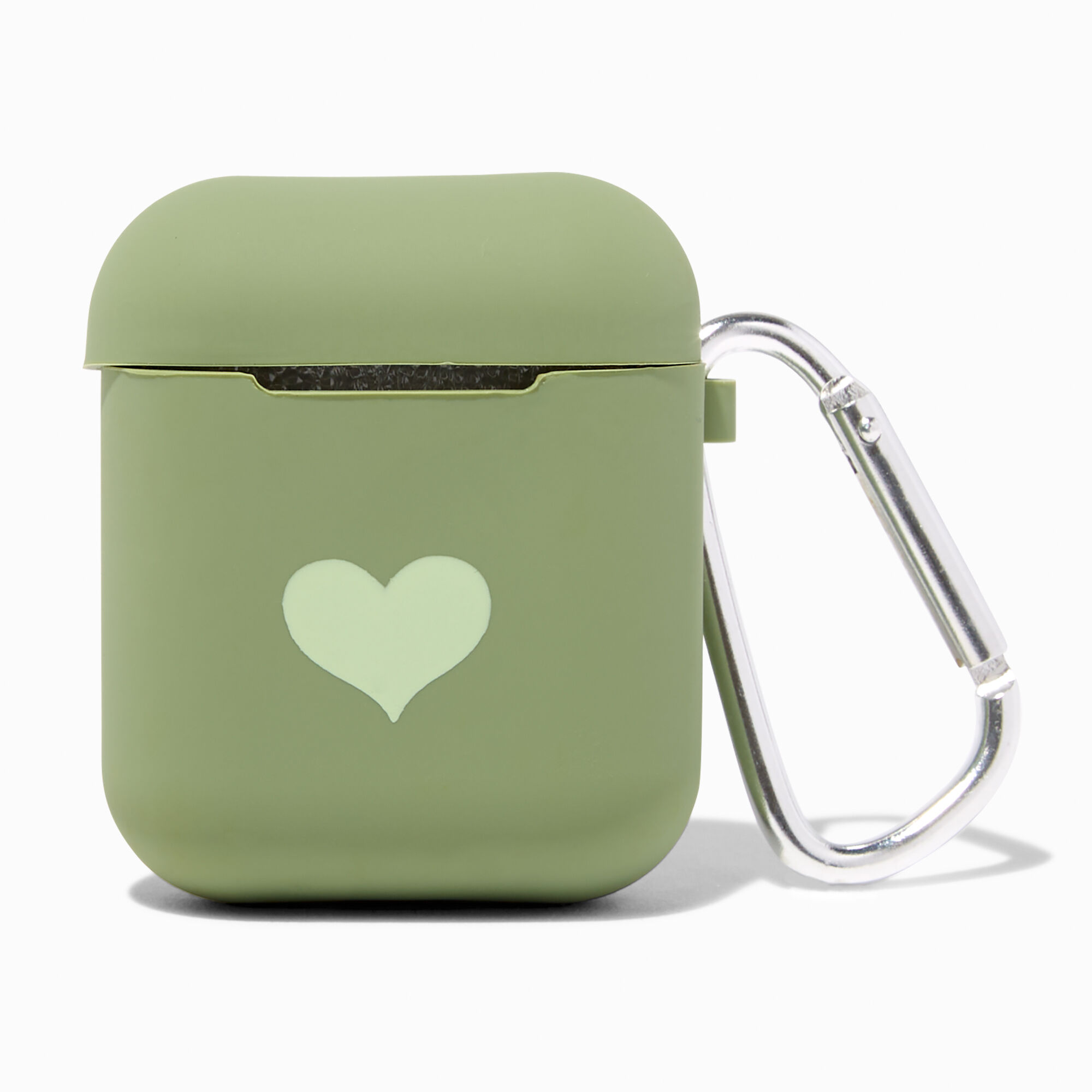 Sage Green Heart Silicone Earbud Case Cover Compatible With