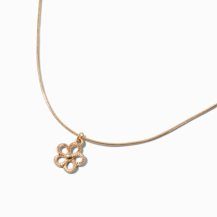 Textured Flower Gold-tone Pendant Necklace,