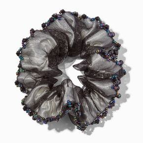 Black Iridescent Beaded Hair Scrunchie,