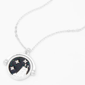 Silver Glow In The Dark Zodiac Spinning Pendant Necklace - Gemini,