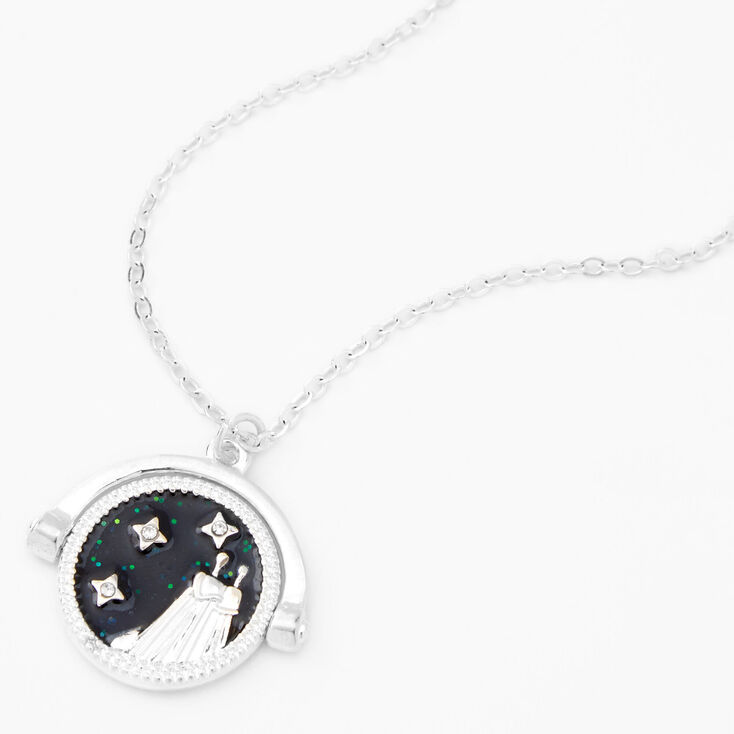 Silver Glow In The Dark Zodiac Spinning Pendant Necklace - Gemini,