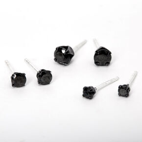 Black Cubic Zirconia Round Stud Earrings - 3MM, 4MM, 5MM,