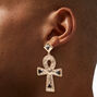 Black Rhinestone Ankh Cross Gold-tone 2.5&quot; Drop Earrings,