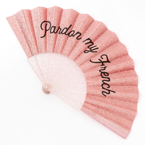Pardon My French Glitter Folding Fan - Pink,