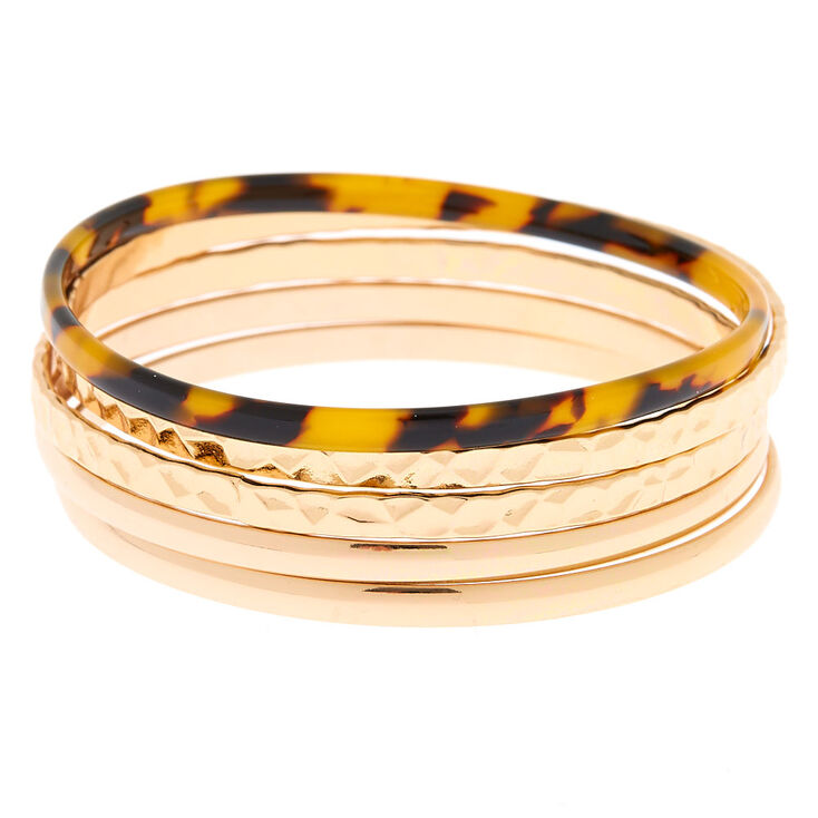 Gold Resin Tortoiseshell Bangle Bracelets - 5 Pack,