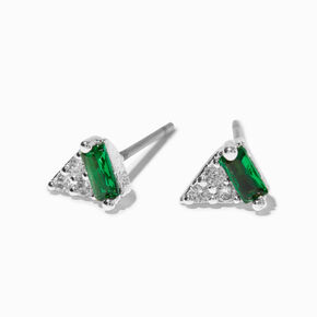 Silver-tone Cubic Zirconia Green Triangle Stud Earrings,