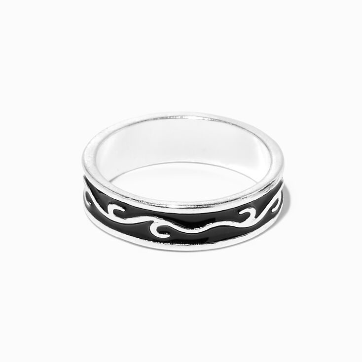 Silver Enamel Black Flame Ring,