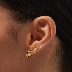 Gold-tone Coastal Stud Earrings - 3 Pack,