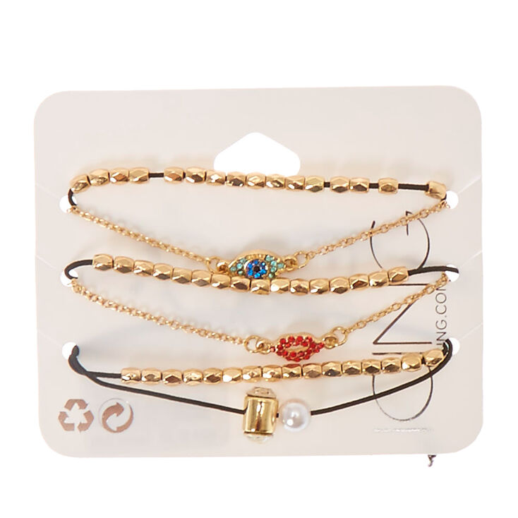 Evil Eye, Lips & Faux Pearl Charm Bracelet Set,