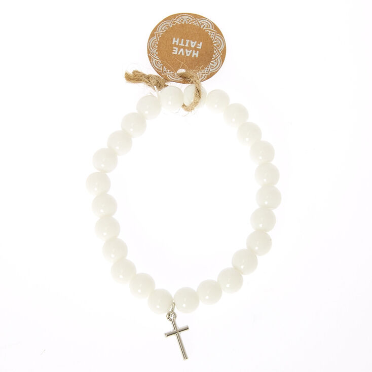 White Beaded Have Faith Bracelet,