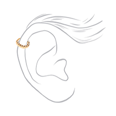 single gold stud earring on sketched ear